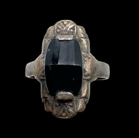 Stylish Vintage Art Deco European 800 Silver & Black Onyx Ring
