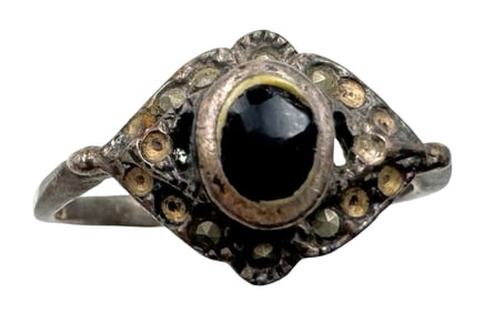 Antique Sterling Silver & Black Onyx Gemstone