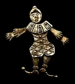 Unusual Vintage Partially Gilt Sterling Silver Clown Pendant /w Moving Body Parts