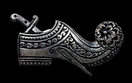 Very Unusual Vintage European 800 Silver Shoe Shaped Brooch Pin