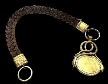 Very Unusual Antique Victorian Gilt Metal & Braided Hair Pocket Watch Chain