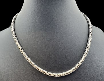 Stylish Vintage Sterling Silver Byzantine Rope Chain Necklace /w Toggle Clasp
