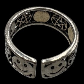 Very Unusual Vintage Silver Smiley Face & Pentagram Ring