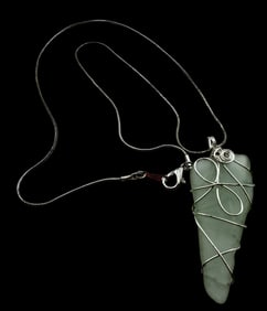Unusual Vintage Sterling Silver & Glass Stone Pendant Necklace