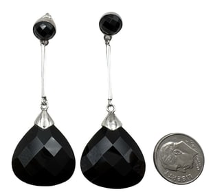 Vintage Sterling Silver & Black Glass Earrings