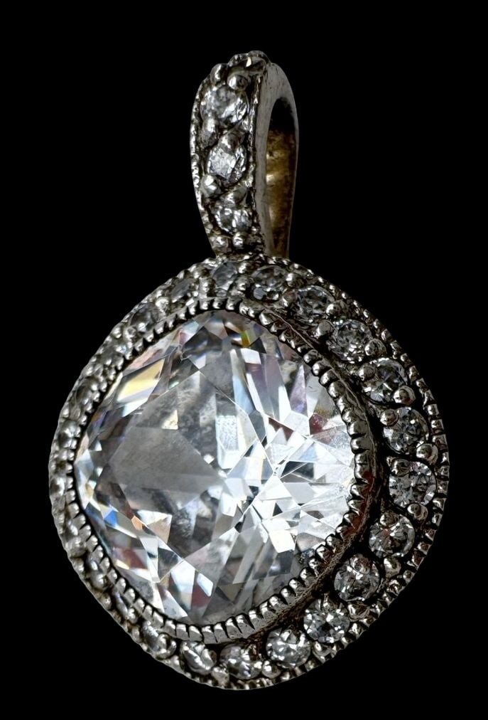 Vintage Sterling Silver & Clear Gemstone Pendant Charm (1 of 4)