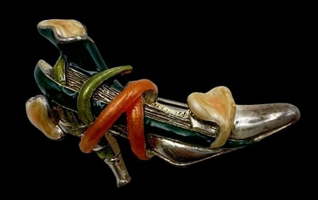 Vintage Sterling Silver & Colorful Enamel Shoe Shaped Brooch