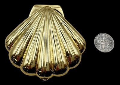 Vintage LILLY PULITZER Goldtone Metal Shell Compact Mirror