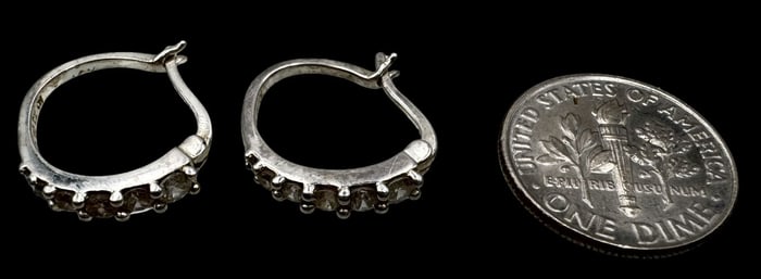 Vintage Sterling Silver & Clear Gemstone Hoop Earrings