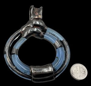 Very Unusual & Large Vintage Sterling Silver & Blue Art Glass Pendant Charm
