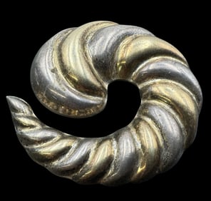Unusual Vintage Mexican Two-Tone Sterling Silver Spiral Shell Shaped Brooch