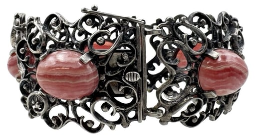 Beautiful Antique Traditional German 835 Silver & Rhodochrosite Bracelet