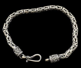 Ornate Vintage Sterling Silver Byzantine Rope Chain Bracelet