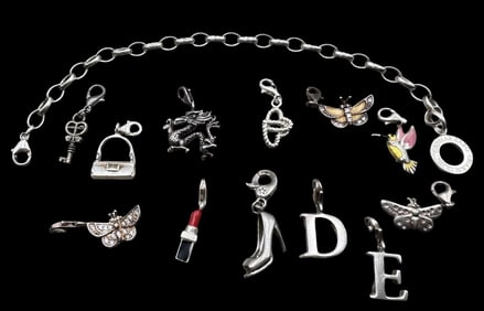 Charming Vintage THOMAS SABO Sterling Silver Bracelet /w 12 Pendant Charms
