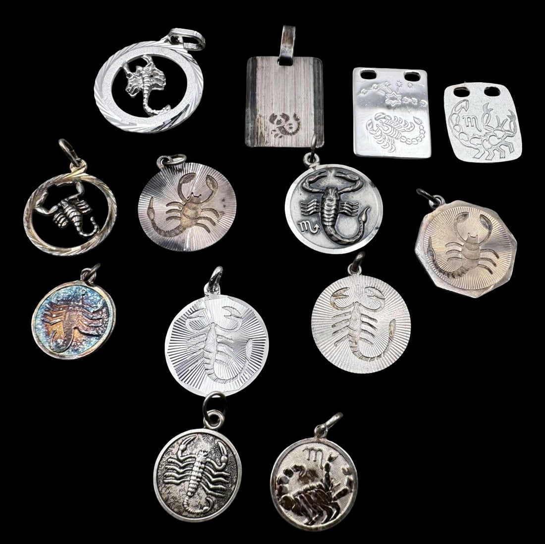 Lot of 13 Vintage Sterling Silver Zodiac Sign Pendant Charms - Scorpio (1 of 1)