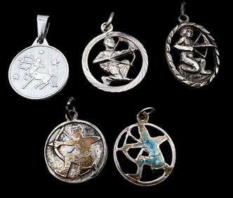 Lot of 5 Vintage Sterling Silver Zodiac Sign Pendant Charms - Sagittarius