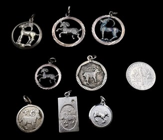 Lot of 8 Vintage Sterling Silver Zodiac Sign Pendant Charms - Capricorn