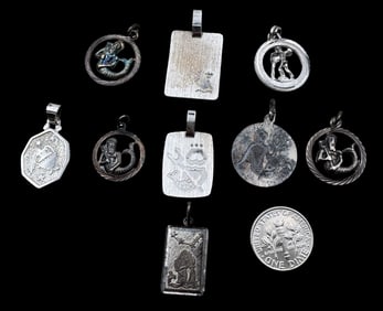 Lot of 9 Vintage Sterling Silver Zodiac Sign Pendant Charms - Aquarius
