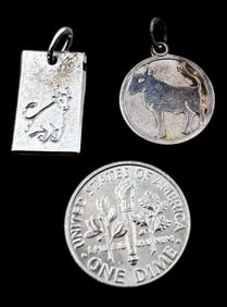 Lot of 2 Vintage Sterling Silver Zodiac Sign Pendant Charms - Taurus