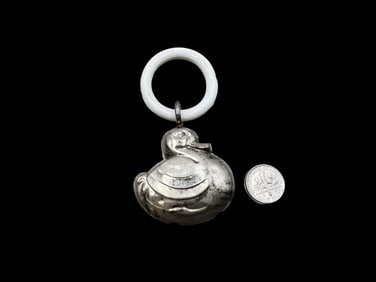 Vintage Sterling Silver Duck Baby Rattle