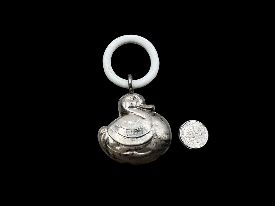 Vintage Sterling Silver Duck Baby Rattle (1 of 3)