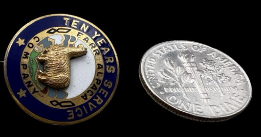 Vintage Gold Plated Metal & Enamel Anniversary Pin