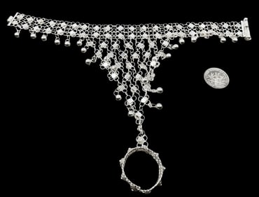 Vintage Handmade Oriental Sterling Silver Slave Bracelet
