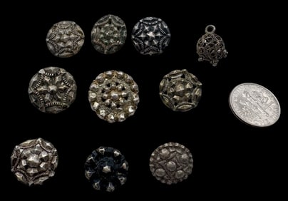 Set of 10 Antique Alpine Austrian 800 Silver Buttons