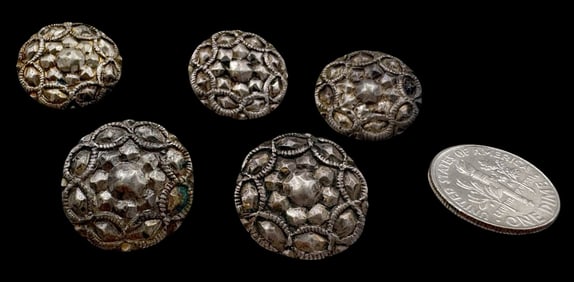 Set of 5 Antique Alpine Austrian 800 Silver Buttons