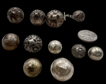 Set of 11 Antique Alpine Austrian 800 Silver Buttons
