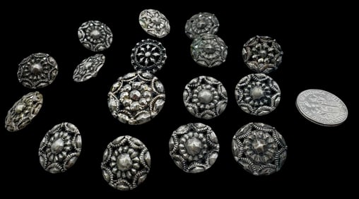 Set of 16 Antique Alpine Austrian 800 Silver Buttons