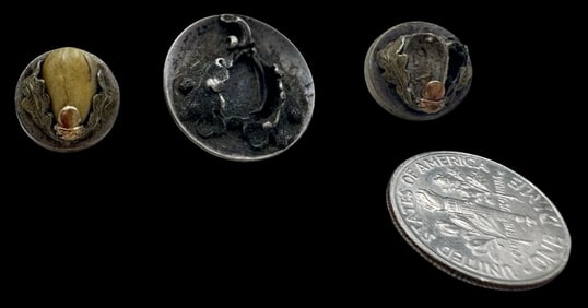 Set of 3 Antique Alpine Austrian 800 Silver Buttons