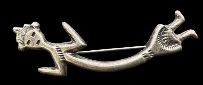Unusual Vintage Native American Navajo FELIX JOE Sterling Silver Kachina Yei Brooch