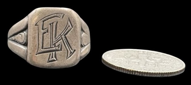 Vintage European 835 Silver Signet / Seal Ring - Monogram "EK"