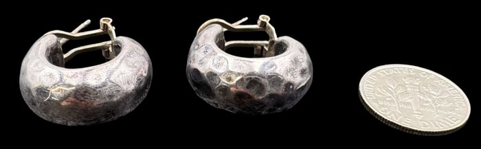 Vintage Hand Hammered Sterling Silver Hoop Earrings