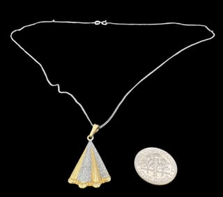 Vintage Gilt 835 Silver & Rhinestone Pendant on Sterling Silver Chain Necklace