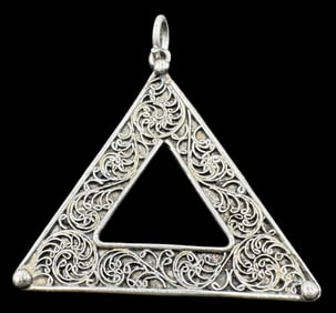 Ornate Vintage Sterling Silver Triangular Pendant