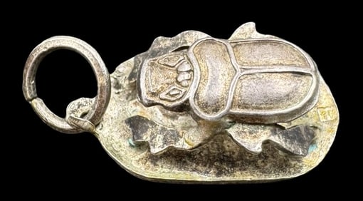 Vintage European 800 Silver Egyptian Revival Scarab Pendant Charm