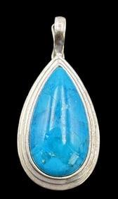 Vintage Sterling Silver & Turquoise Gemstone Designer Pendant