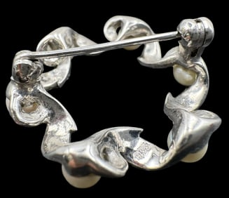 Vintage European 835 Silver & Pearl Wreath Brooch