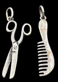 Vintage European 835 Silver Comb & Scissors Pendant Charms