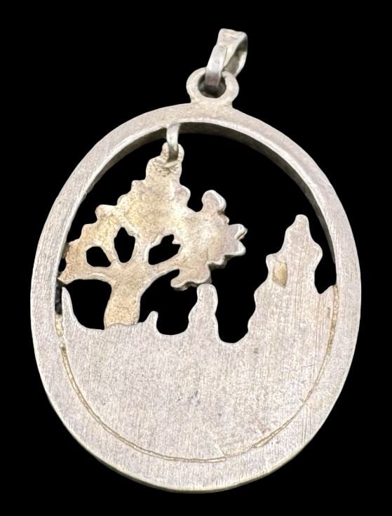 Unusual Vintage Sterling Silver Forest Pendant Charm: Very good vintage condition with minor patina according to age. Measures approx. 1 1/4" long x 3/4" wide and weighs ca. 3 grams. Marked for Sterling Silver. SHIPPING: We ship in-house and charge a fla