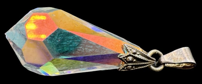 Vintage European 835 Silver & Rainbow Glass Pendant Charm