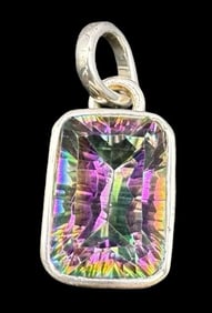Vintage Sterling Silver & Rainbow Glass Pendant Charm