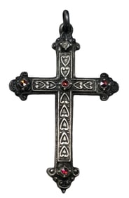 Gorgeous Vintage European 835 Silver& Garnet Cross Pendant