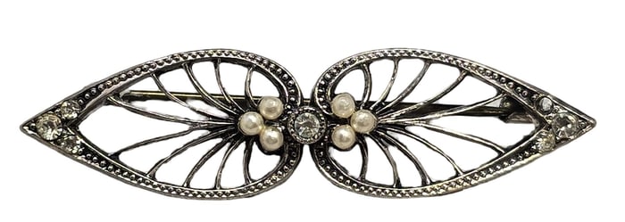 Beautiful Vintage 800 Silver, Gemstone & Pearl Brooch Pin