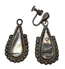 Vintage Mexican Sterling Silver & Abalone Shell Drop Dangle Earrings