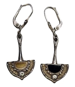 Vintage Mid-Century Modern Sterling Silver & Black Onyx Dangle Earrings