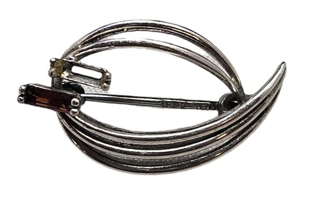Vintage Scandinavian Sterling Silver & Garnet Brooch Pin