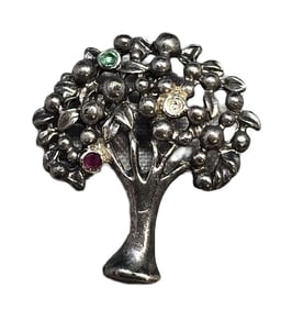 Unique Vintage Sterling Silver & Multi-Stone Tree Pendant